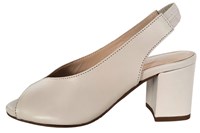 Peeptoe Slingback met blokhak - roomwit leer