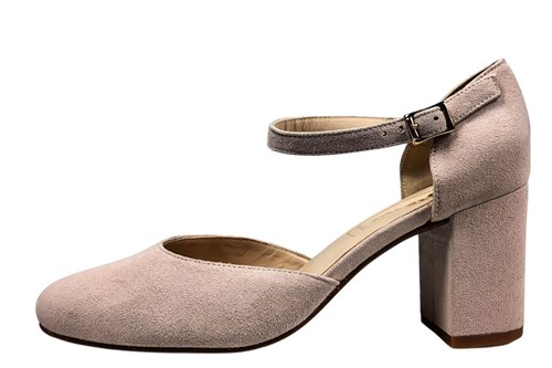 Pumps met blokhak en bandjes - Beige suede