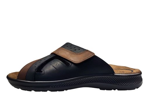 Leren heren slipper met kruisband -zwart en bruin