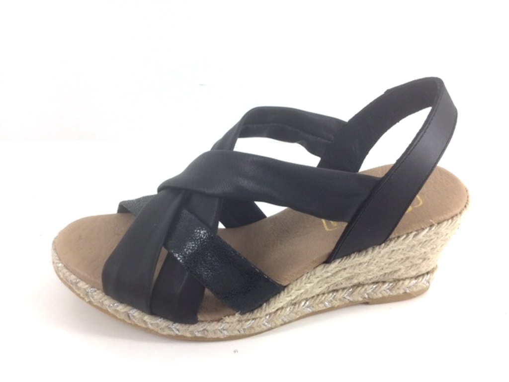 Espadrilles Sandalen met Sleehak - zwart | Grote Maten | Sandalen Slippers | Stravers Luxe Schoenen