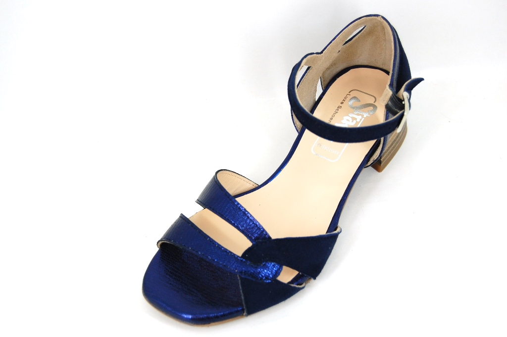 Luxe sandalen lage hak - blauw | Grote | Open schoenen | Stravers Luxe Schoenen